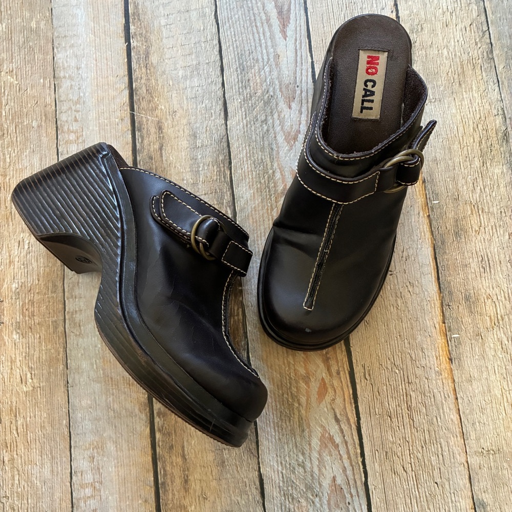 Vintage 90s y2k Bratz Black Faux Vegan Leather Chunky Heel Platform mules 6.5